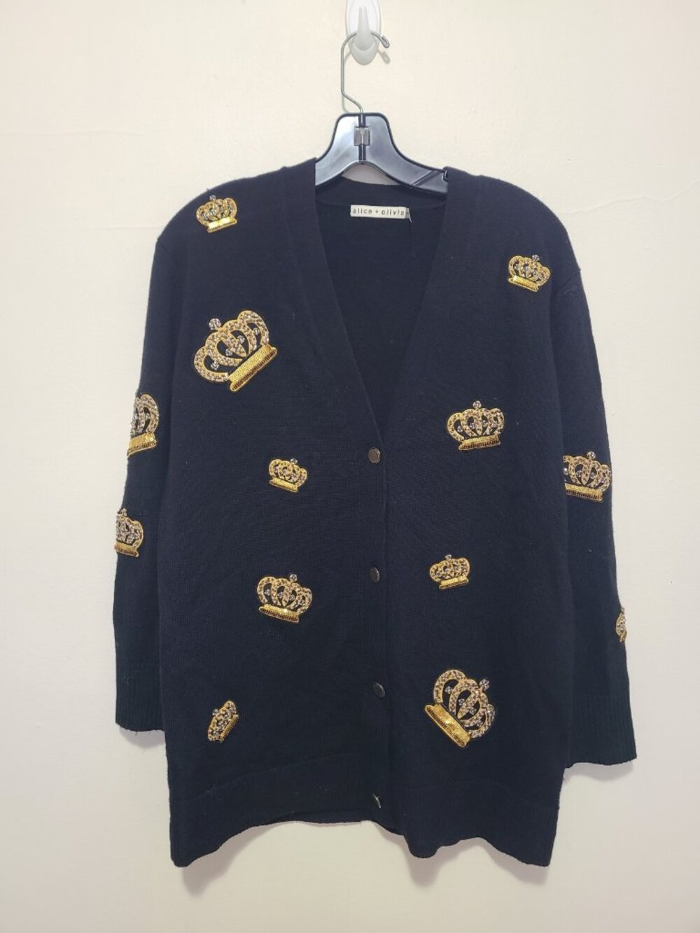 Alice + Olivia Bradford Crown Wool Cardigan Size XS Black